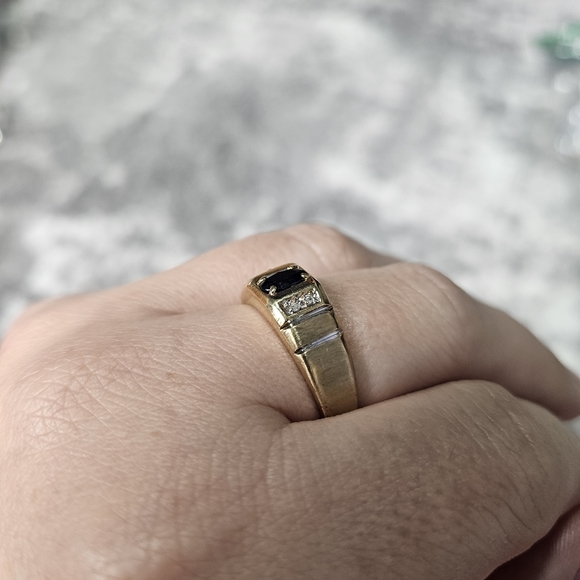 10K Yellow Gold Sapphire and Diamond Band Ring - Picture 10 of 13